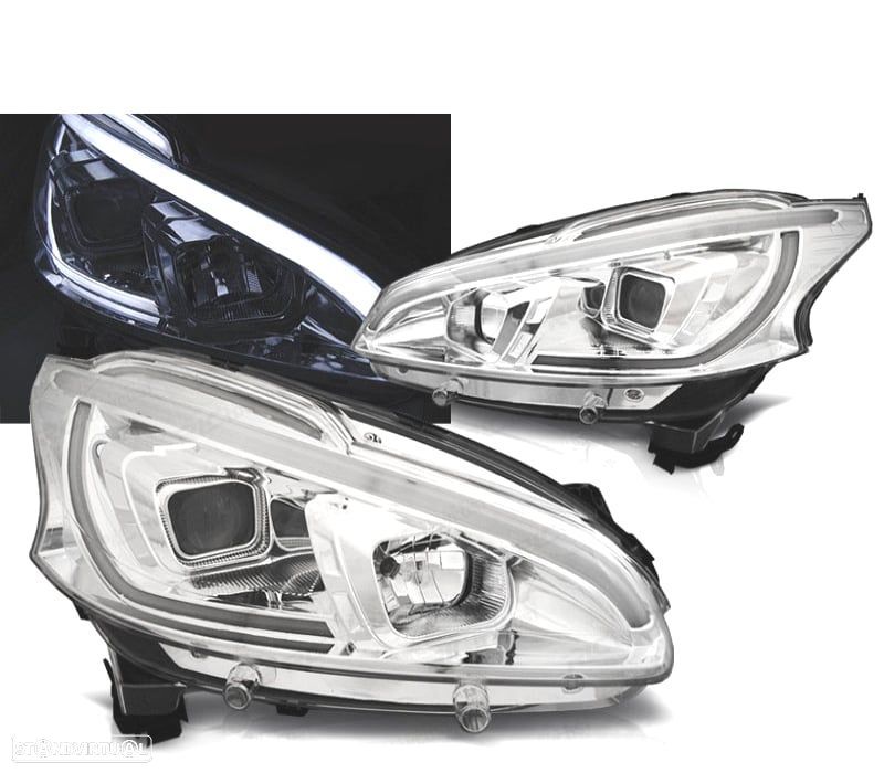 CONJUNTO DE FARÓIS PEUGEOT 208 12-15 TUBE LIGHT CROMADOS - 1
