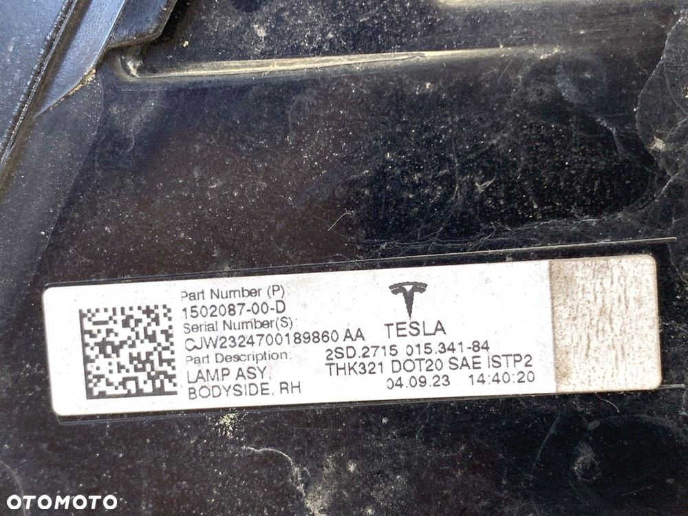 LAMPA PRAWY TYŁ  TESLA MODEL Y (5YJY) 2019 - 2022 EV 235 kW [320 KM] 1502087-00-D - 5