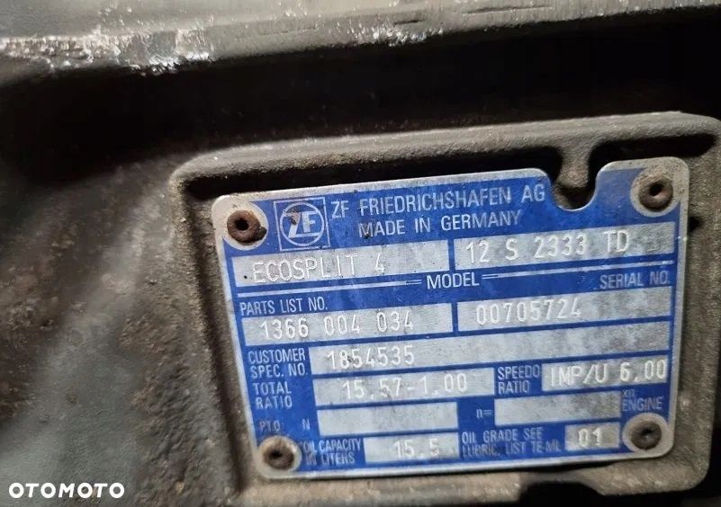 SKRZYNIA BIEGÓW DAF XF 105 106 , 85 CF ECOSPLIT 4 12 S 2333 TD 15,57-1,00 - 5