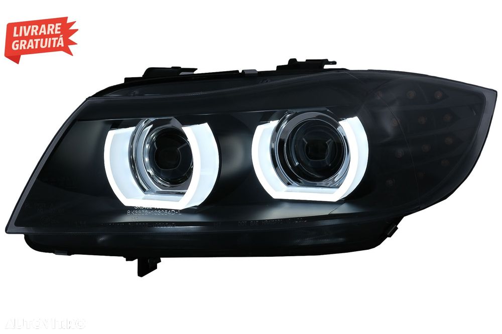 Faruri Xenon 3D Angel Eyes LED DRL BMW Seria 3 E90 E91 (2008-2011) Negru- livrare gratuita - 2