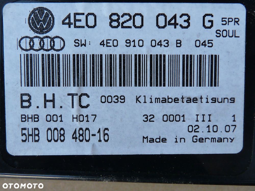 AUDI A8 D3 LIFT PANEL KLIMATYZACJI 4E0820043G - 8