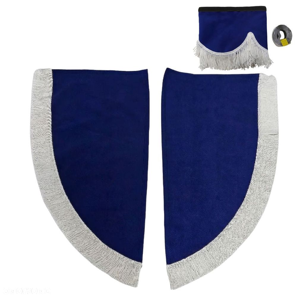 ZASŁONY BOCZNE + FALBANA TIR - materiał: Welur- Niebieski + Frędzle Białe - 1