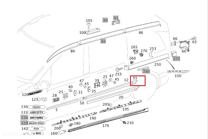 MERCEDES VITO W639 Listwa blotnika tyl prawa OE - 2