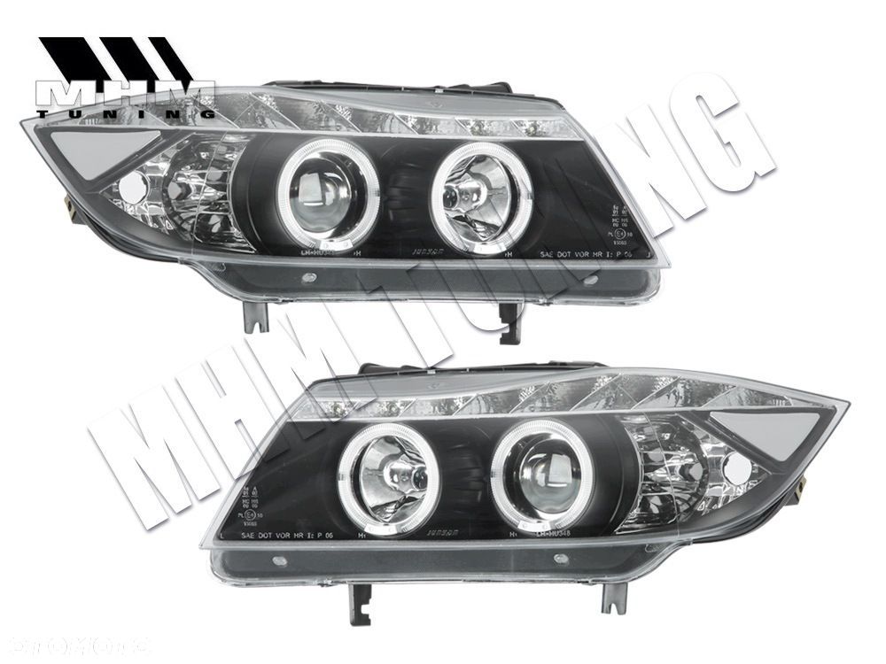 Reflektory Lampy kpl Ringi Angel Eyes LED Tuning Black Bmw 3 e90 e91 04-08 - 8