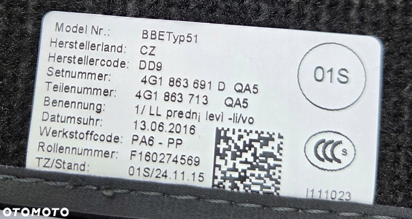 AUDI OE A7 S7 RS7 A6 S6 RS6 C7 DYWANIKI WELUROWE PRZÓD TYŁ KOMPLET - 7