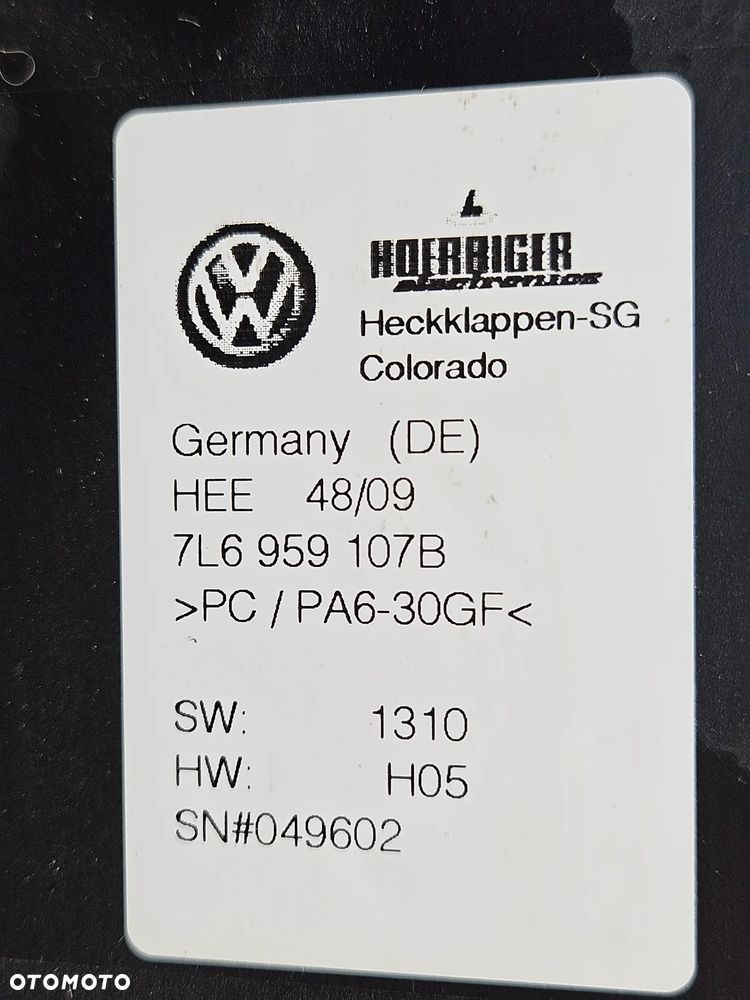 VW TOUAREG 7L 03-09R ZESTAW KLAPY ELEKTRYCZNEJ Z WIAZKA 7L6827611B 7L6827449 7L6827301F 7L6959107B - 9