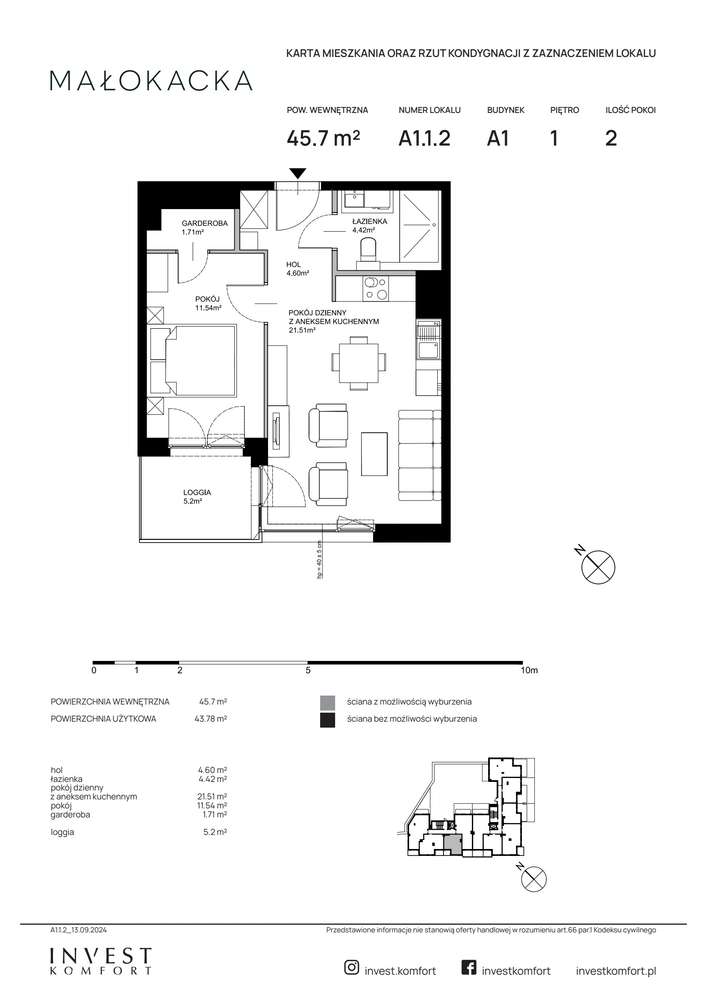 2-pokojowe mieszkanie 44m2 + loggia - Pełny obrazek: 2/17