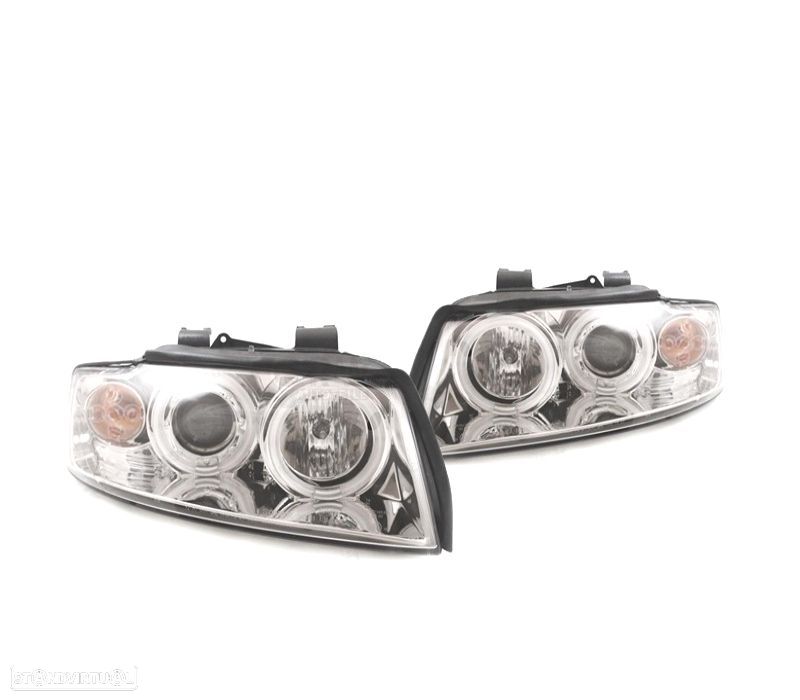 FARÓIS ANGEL EYES CCFL AUDI A4 B6 01-04 FUNDO CROMADO - 1