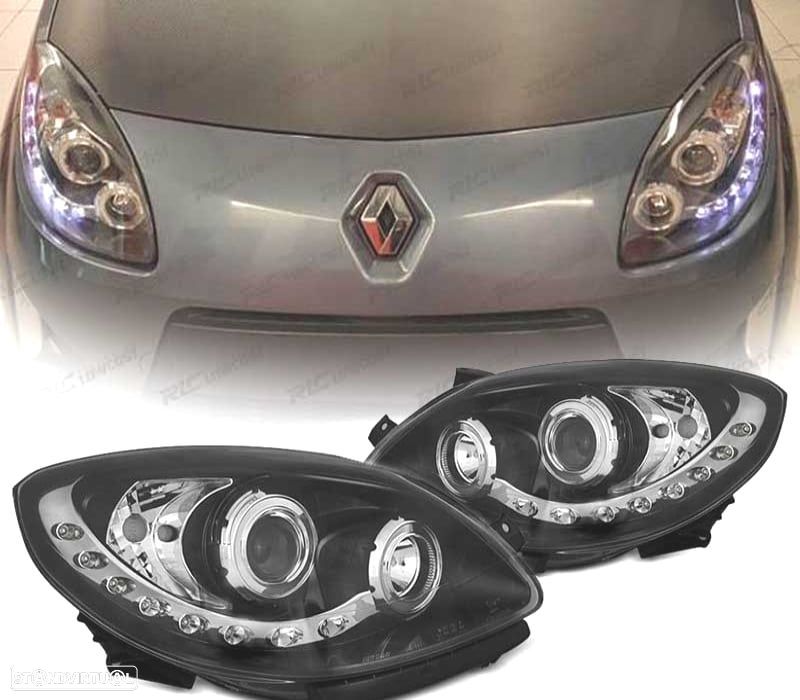 FARÓIS OPTICAS RENAULT TWINGO 07-11 LUZ DIURNA LED PRETO - 1
