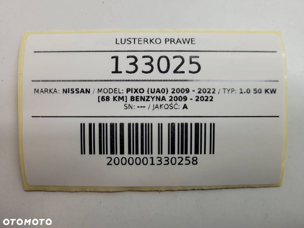 LUSTERKO PRAWE MANUALNE NISSAN PIXO 2010 EUROPA - 8