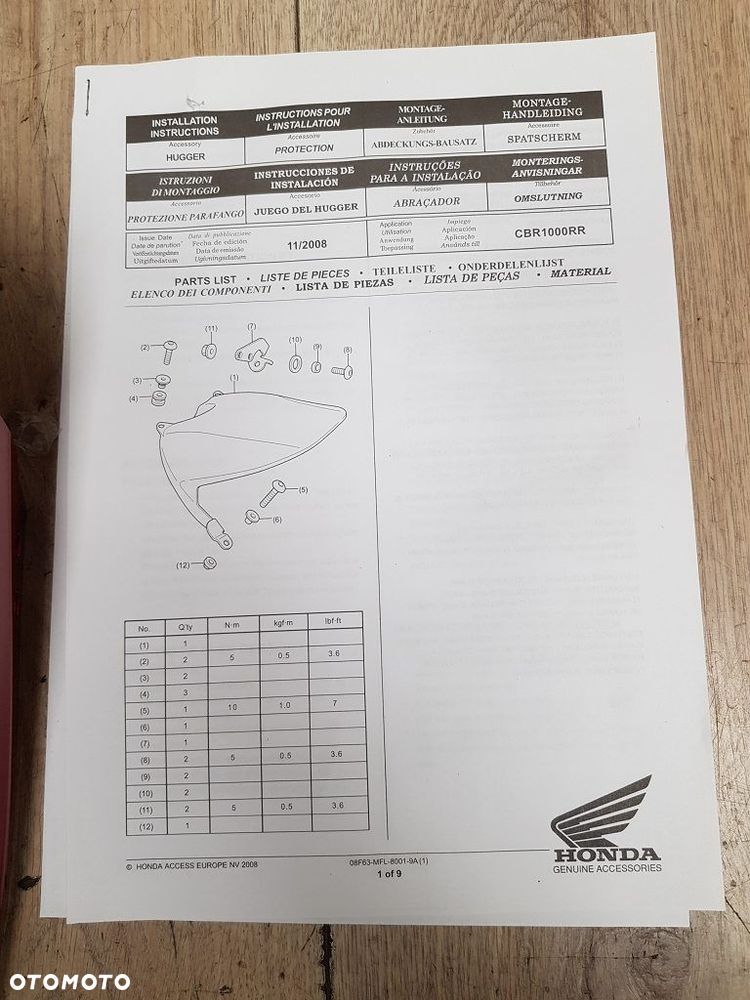 Błotnik tył chlapacz Honda CBR1000 RR Fireblade  08F63-MFL-840A - 9