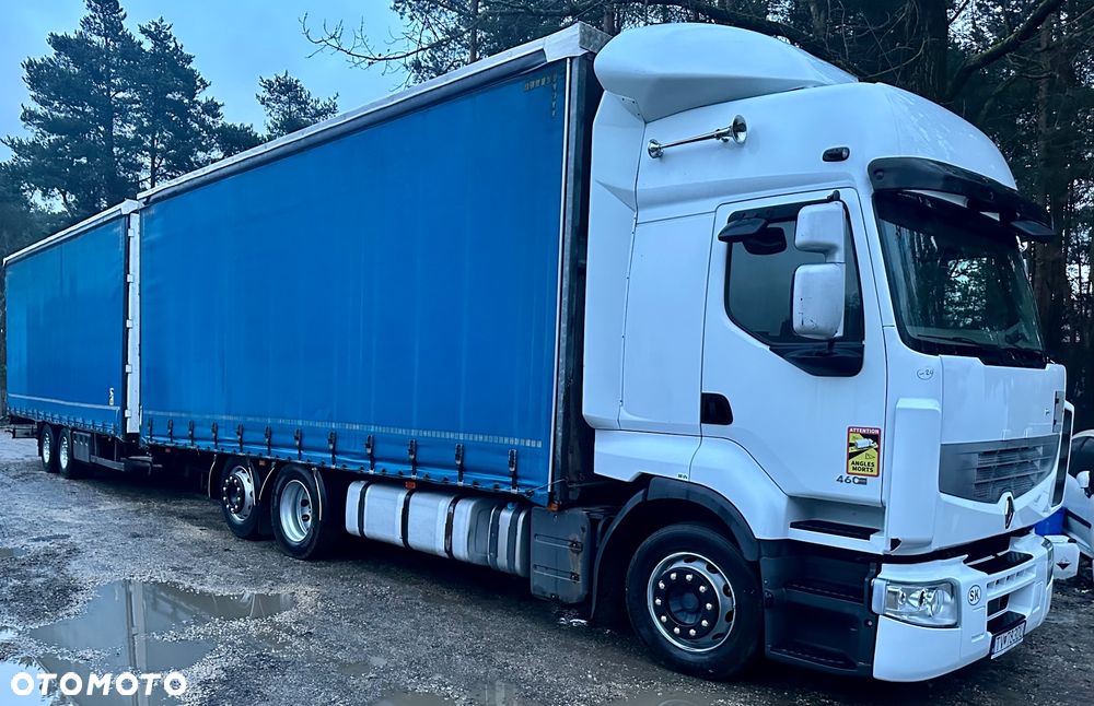 Renault PREMIUM 460DXI 6x2 JUMBO AUTOMAT OŚ PODNOSZONA KLIMA SPOJLERY 2xALUTANK OPONY:80% FIRANKA DŁ:7.40m + PRZYCZEPA TANDEM PANAV OSIE SAF FIRANKA DŁ:8.20m LODÓWKA XENONY EURO 5 EEV 2012r ZESTAW PRZESTRZENNY PRZEJAZDOWY NOWE TACHO!!!