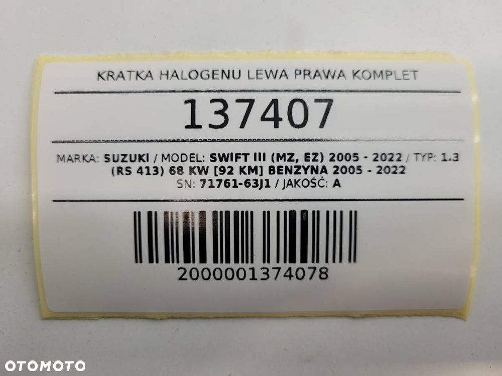 KRATKA HALOGENU ZDERZAKA LEWA PRAWA KOMPLET SUZUKI SWIFT III 71761-63J1 - 11