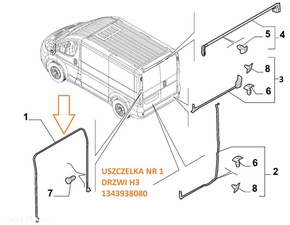 USZCZELKA DRZWI TYLNE TYŁ H3 DUCATO JUMPER BOXER MOVANO 06-23 1343938080 - 2