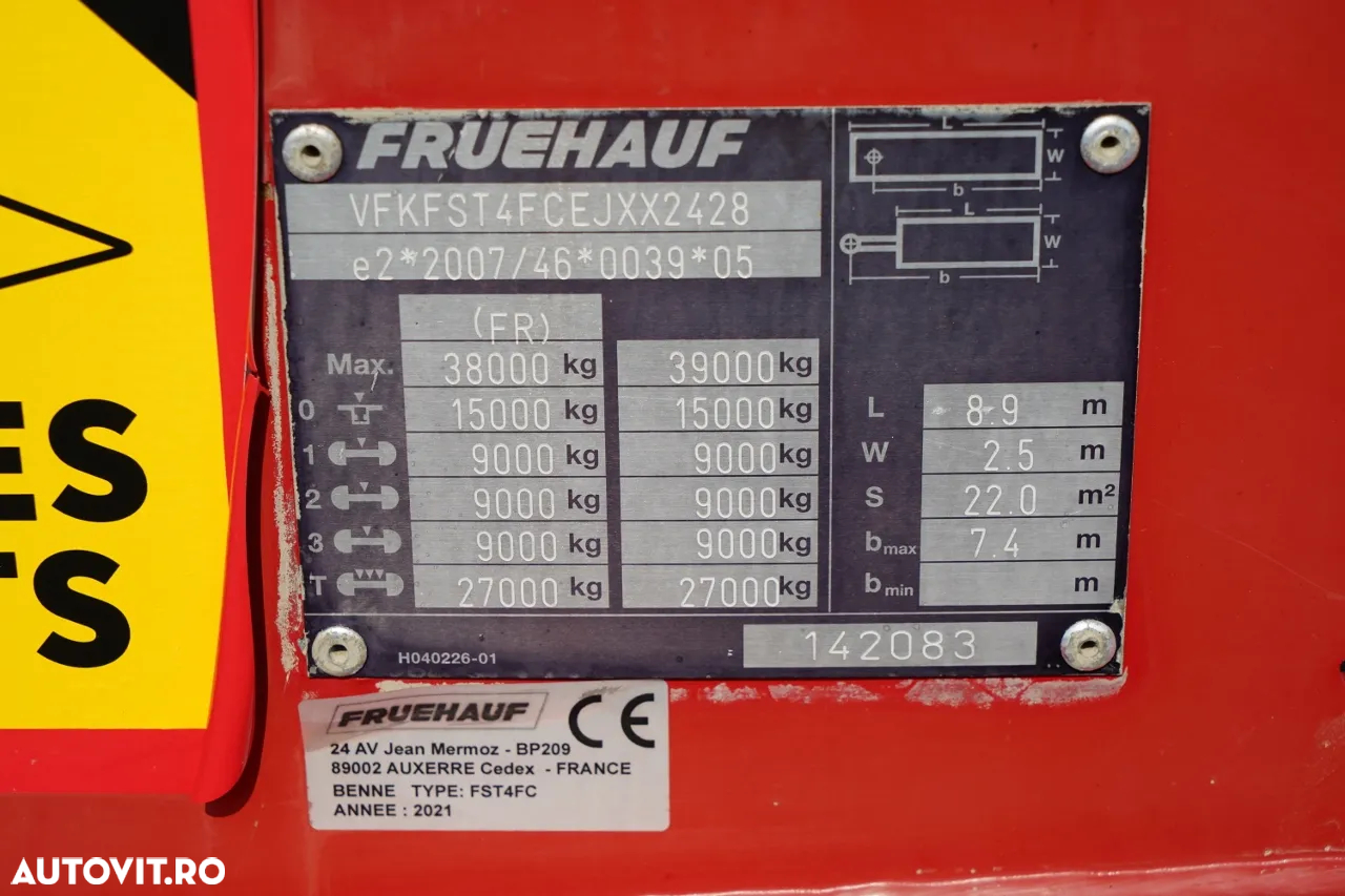 Fruehauf BASCĂLĂ FRUEHAUF DIN OȚEL / 28 m³ / HIDROCLASP / PRELATĂ AUTOMATĂ / AXĂ RIDICATĂ / - - 17