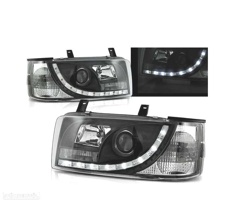 FARÓIS COM LUZ DIURNA LED VOLKSWAGEN VW T4 90-03 FUNDO PRETO - 2