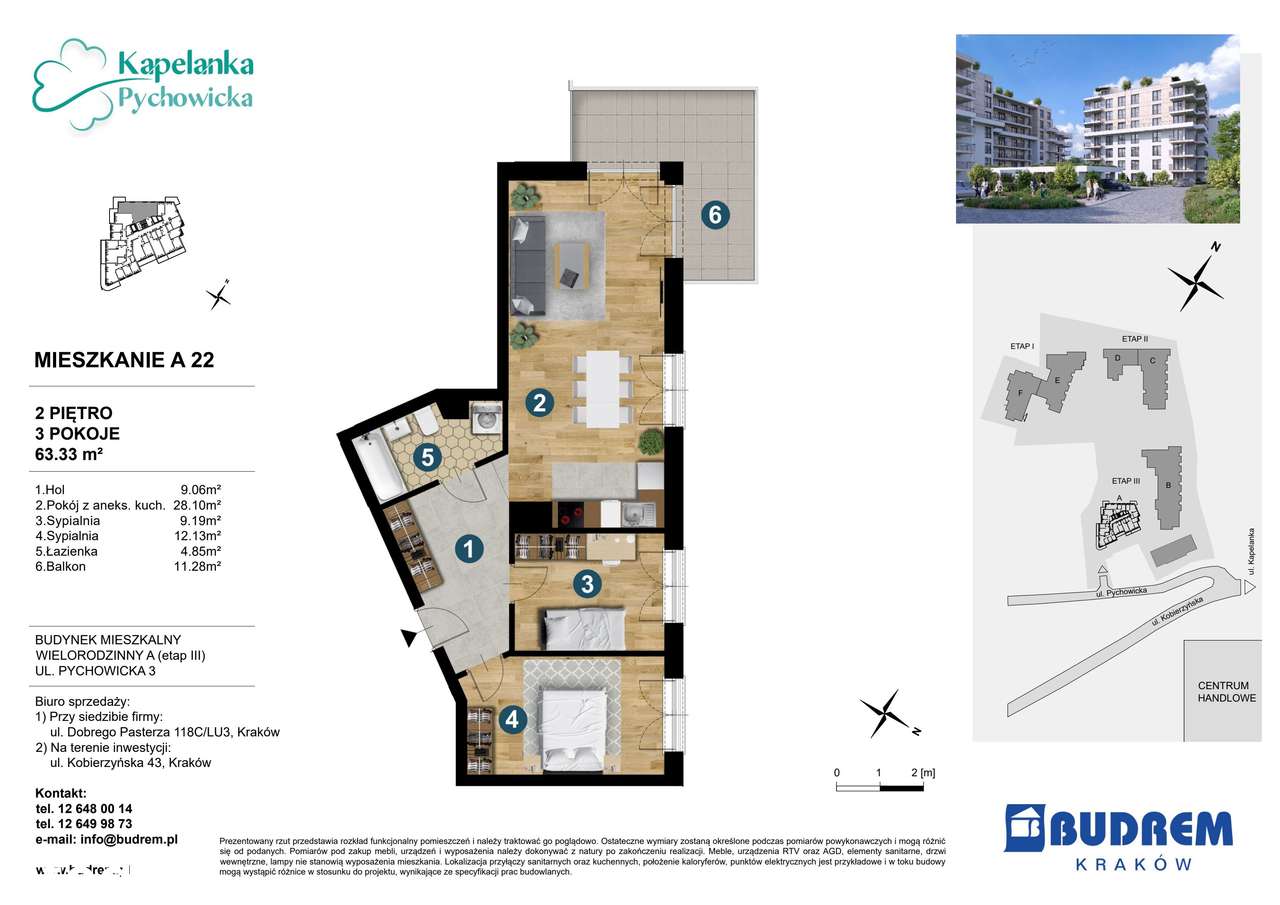 3-pokojowe mieszkanie 63m2 + balkon - Pełny obrazek: 2/24