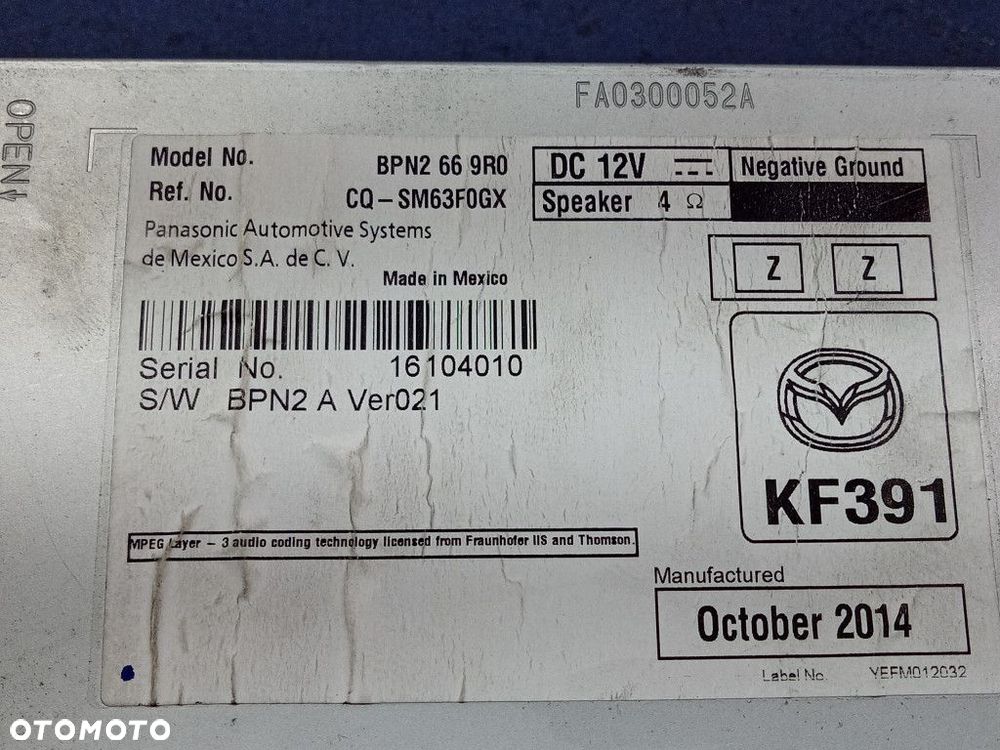 MAZDA 3 BM RADIO WYŚWIETLACZ BPN2 66 9R0 - 7