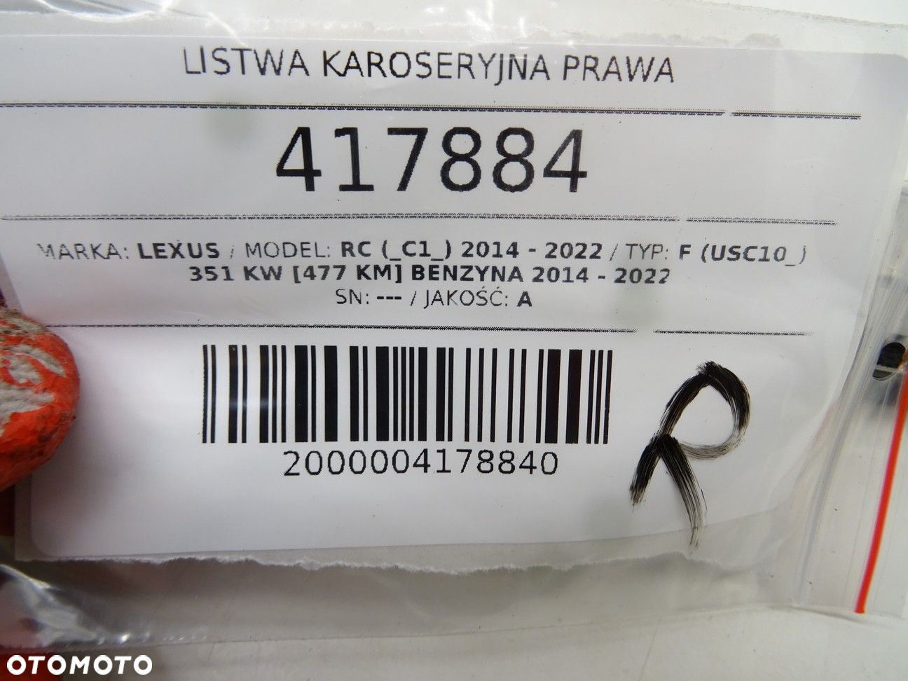 LISTWA KAROSERYJNA PRAWA - 521.00 PLN - LEXUS RC (_C1_) 2014 - 2022 F (USC10_) 351 kW [477 KM] - 5