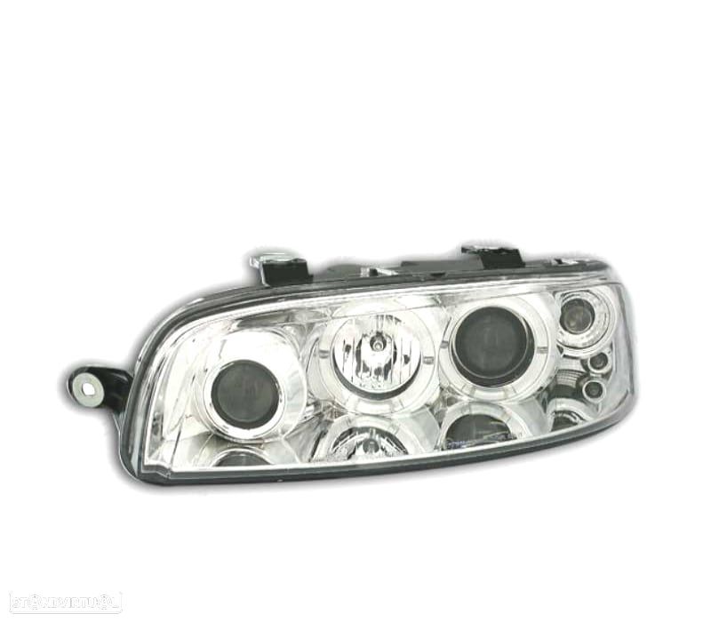 FARÓIS FRONTAIS FIAT PUNTO 99-03 ANGEL EYES FUNDO CROMADO - 1
