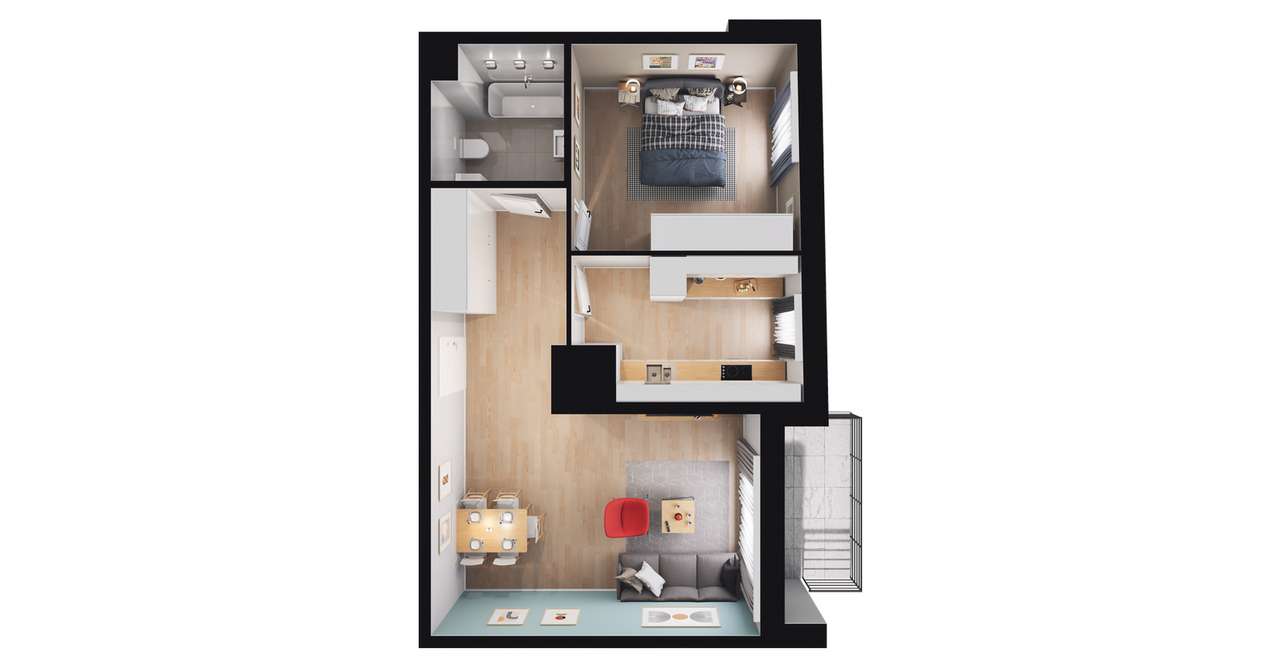 2-pokojowe mieszkanie 51m2 + balkon - Pełny obrazek: 2/23