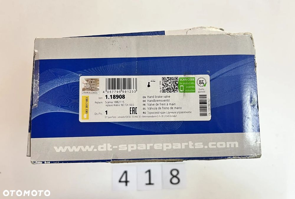 Zawór hamulcowy, hamulec pomocniczy, manetka hamulca ręcznego SCANIA 1882115 DT Spare Parts 1.18908 - 3