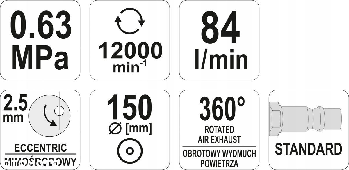 YATO SZLIFIERKA MIMOŚRODOWA PNEUMATYCZNA 150MM POLERKA 2,5MM YT-09739 - 6