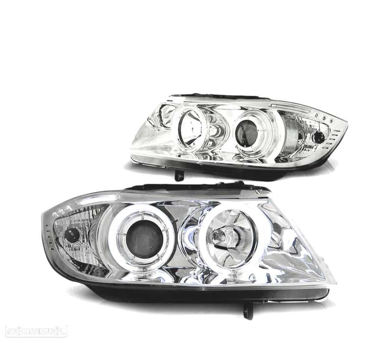 FARÓIS BMW E90 E91 05-08 ANGEL EYES CROMADO - 2