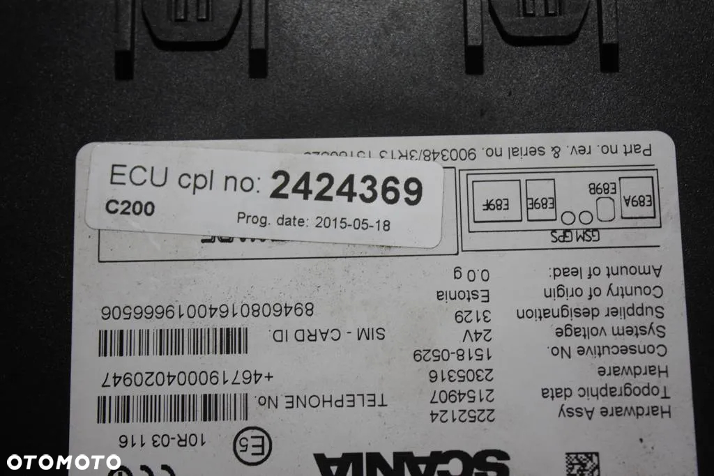 # SCANIA V8 R S XPI DC16 2015r KOMPUTER STEROWNIK MODUŁ ECU CPL TELEPHONE GSM GPS 2424369 2252124 2154907 2305316 - 3