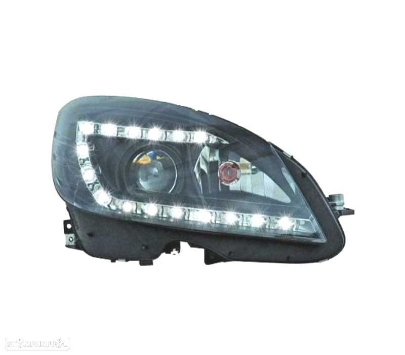 FARÓIS BIXENON MERCEDES CLASSE C W204 07-11 LUZ DIURNA FUNDO NEGRO - 2
