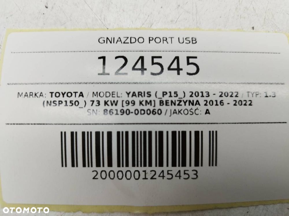 GNIAZDO PORT USB TOYOTA YARIS III P15 86190-0D060 - 5