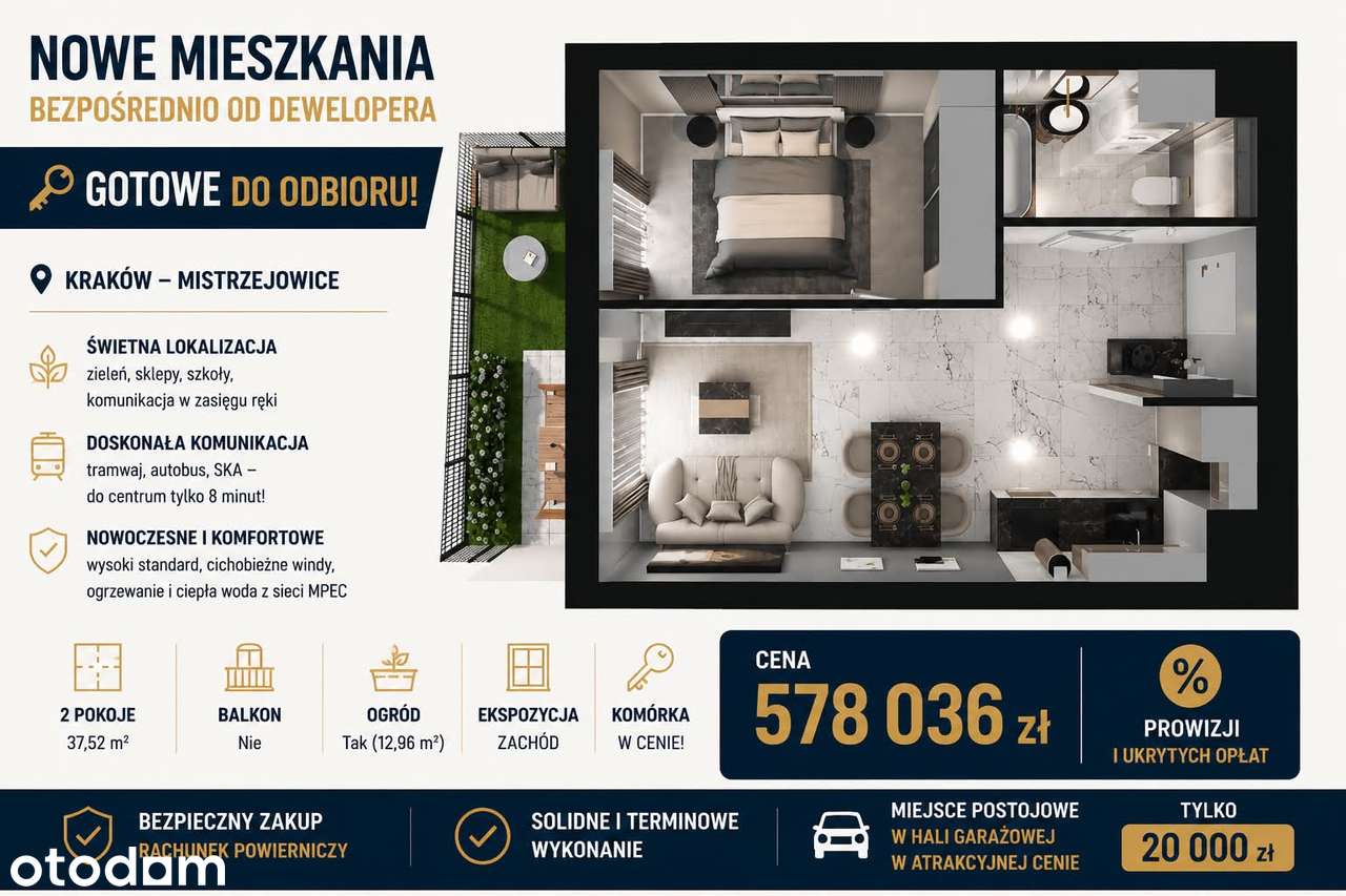 Dwupokojowe mieszkanie z balkonem i garażem w Krakowie