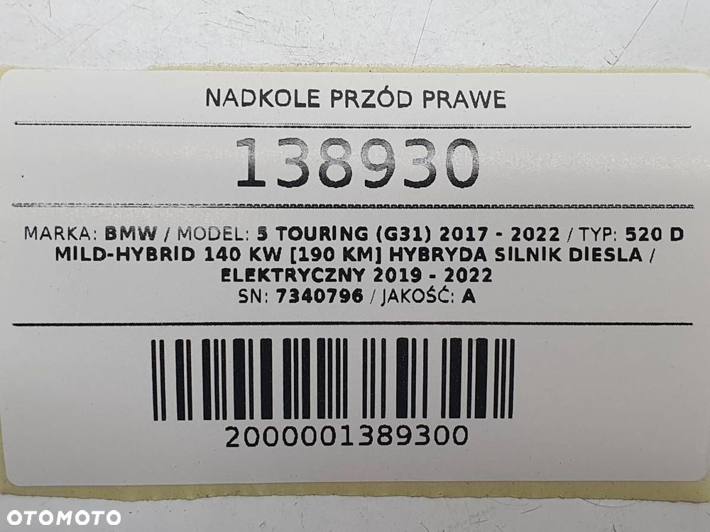NADKOLE PRZÓD PRZEDNIE PRAWE BMW 5 G31 7340796 - 5