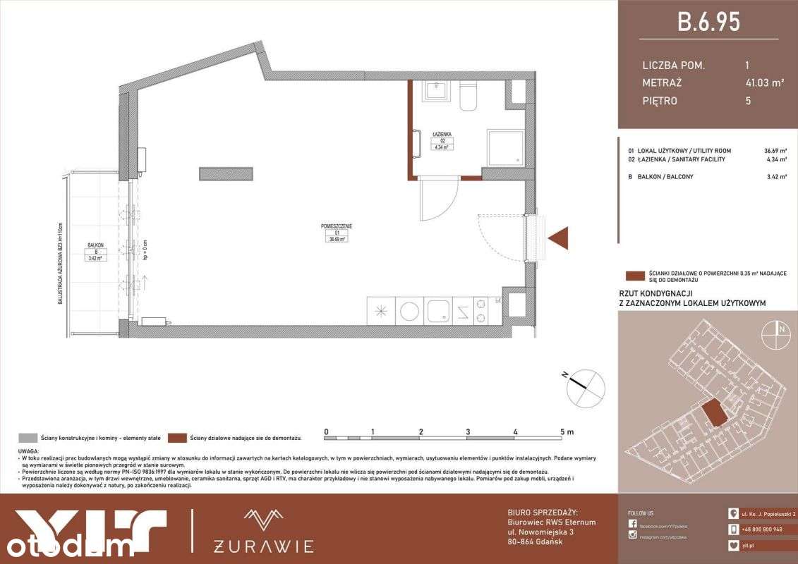 1-pokojowy apartament inwestycyjny 40m2 + balkon - Pełny obrazek: 2/9