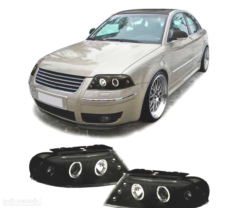FARÓIS ANGEL EYES PARA VOLKSWAGEN VW PASSAT 3BG 00-05 PRETO - 1