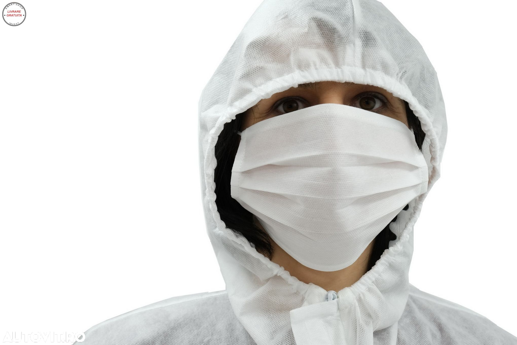 Combinezon alb din 100% polipropilena cu gluga, de unica folosinta, inchidere cu f- livrare gratuita - 3
