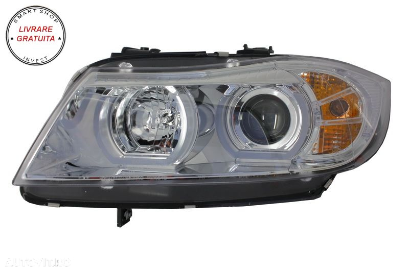 Faruri Xenon Angel Eye 3D U-TYPE BMW Seria 3 E90 E91 (03.2005-08.2008) Crom HID- livrare gratuita - 2