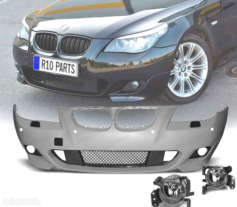 PÁRA-CHOQUES FRONTAL BMW E60 E61 07-10 COM PDC LOOK M + FAROIS NEVOEIRO - 1