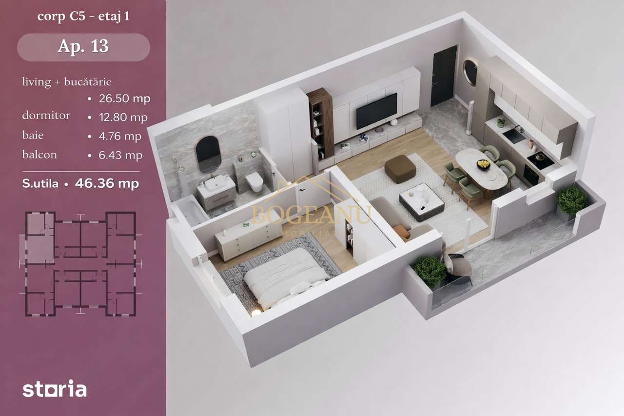 BG144-Apartament 2 camere bloc nou - Etaj 1-Giroc - Terasă-COMISION 0% — fotografia 3