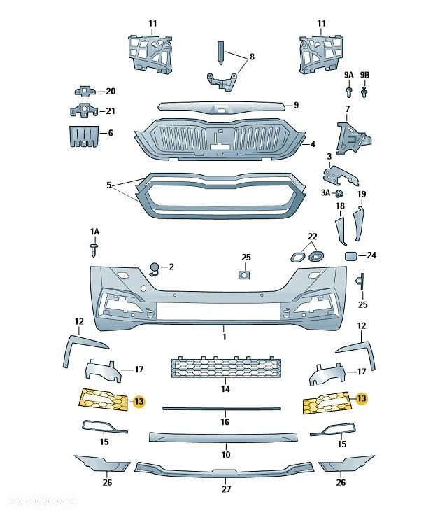 OCTAVIA IV 4 KRATKA ZDERZAKA ATRAPA PRAWA 5E3807682G CHROM NOWA OE PDC - 5