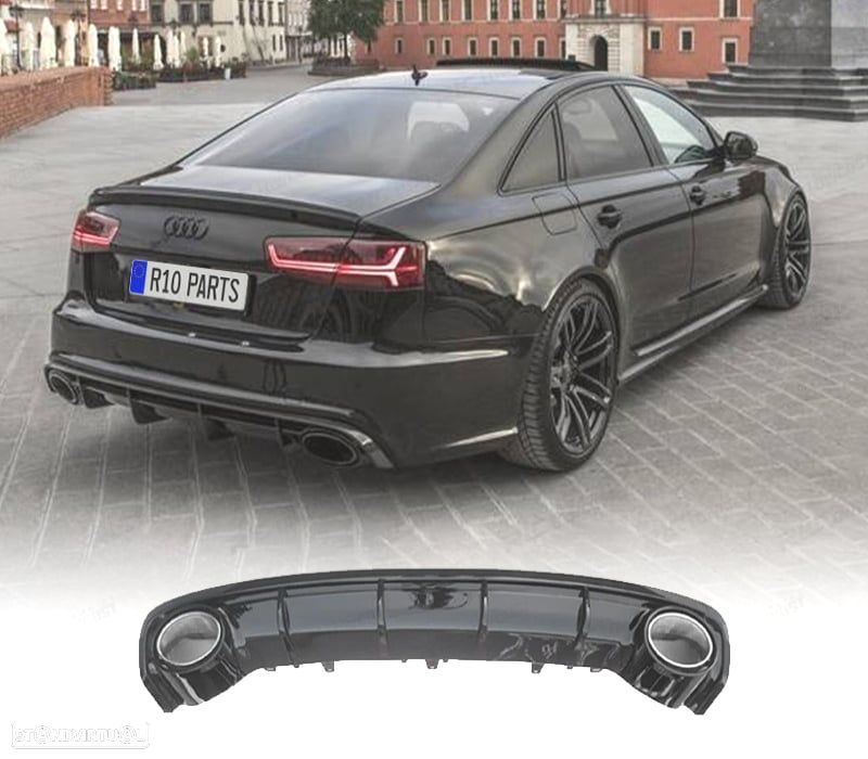 DIFUSOR AUDI A6 S LINE 15-18 LOOK RS6 PRETO BRILHANTE - 1