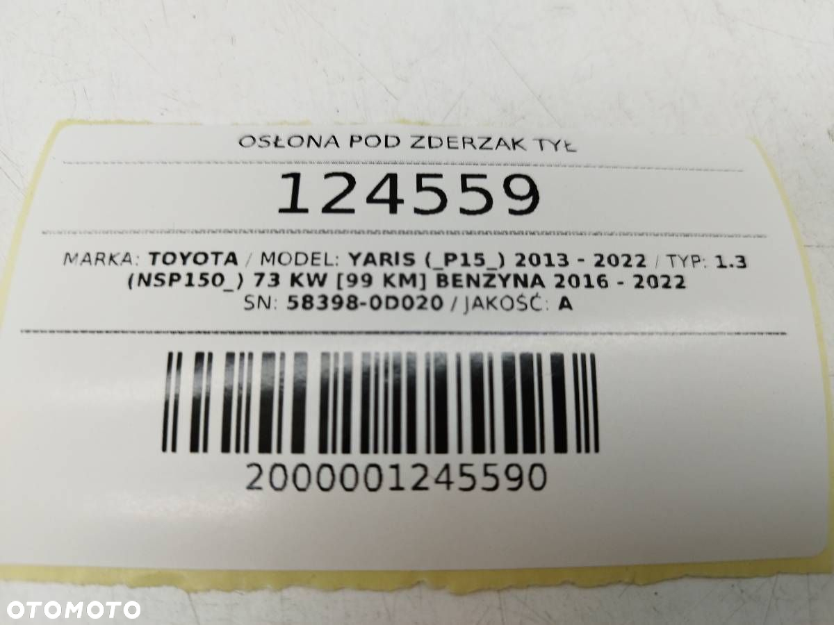 OSŁONA PŁYTA POD ZDERZAK TYŁ TOYOTA YARIS III P15 2014 58398-0D020 - 4