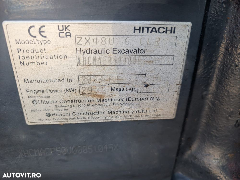 Hitachi ZX48U-6, 2023, 2.662h, CUPLA RAPIDA HIDR+3 CUPE NOI, Lama nivelare, Masa operationala 5t, latime 2m, ad sapare 4m, ridica 2,6t, Aer cond, Antifurt, senile 80% ok, posibil leasing 4 ani, PROMOTIE 39.500 EUR+Tva - 5