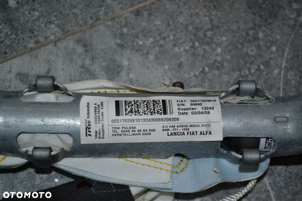 FIAT 500 KURTYNA POWIETRZNA AIRBAG LEWA 00517829810 - 2