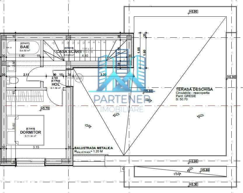 REDUCERE 3600€!SCARA INTERIOARA!TERASA!PENTHOUSE 4 cam,Pacurari- Rediu - Imagine principală: 3/9