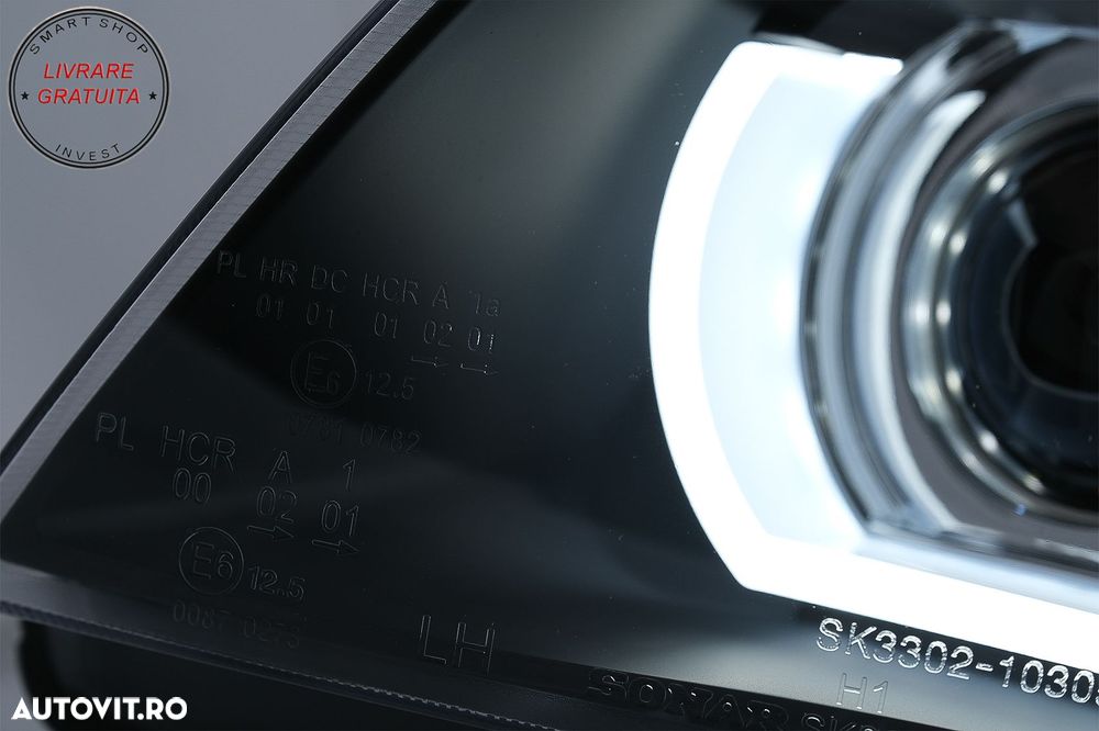 Faruri Xenon 3D Angel Eyes LED DRL BMW Seria 3 E90 E91 (2008-2011) Negru- livrare gratuita - 7
