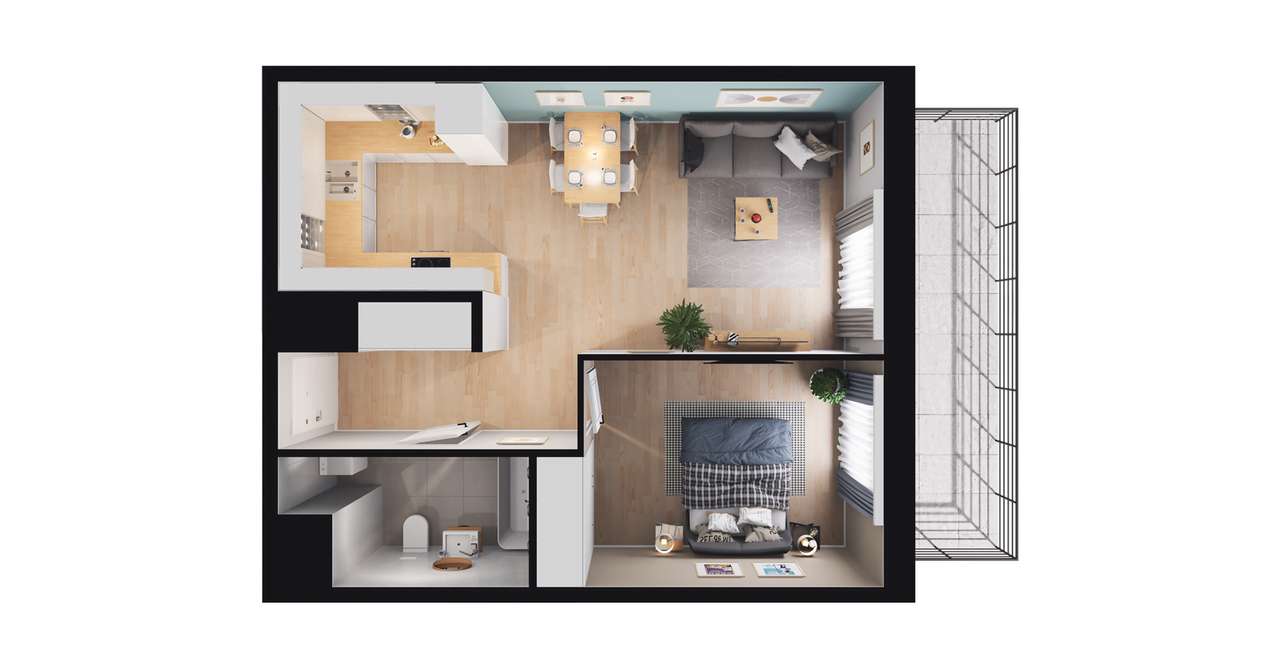 2-pokojowe mieszkanie 44m2 + loggia