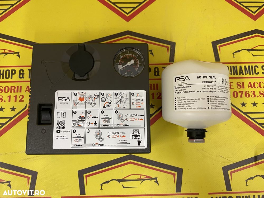 Compresor auto umflat roti soluție kit pană OE Peugeot 120w neutiliza - 3