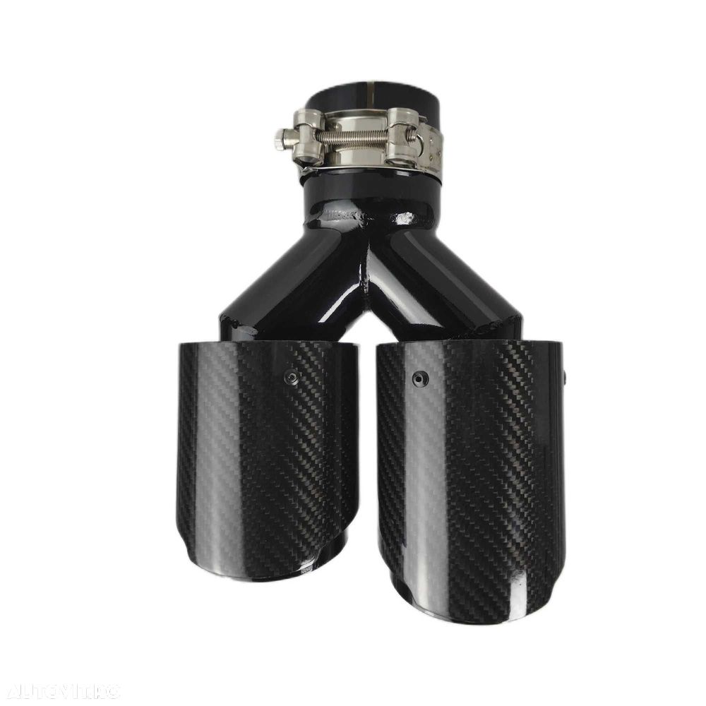 Set Tipsuri Duble Evacuare 63mm Carbon Lucios, Colier Inclus,Universal - 4