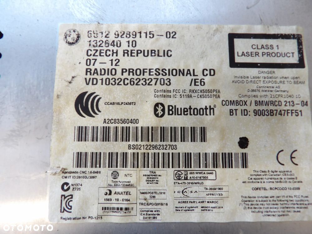 BMW - RADIO CD , FM , PROFESSIONAL BLUETOOTH - 9289115 - 2